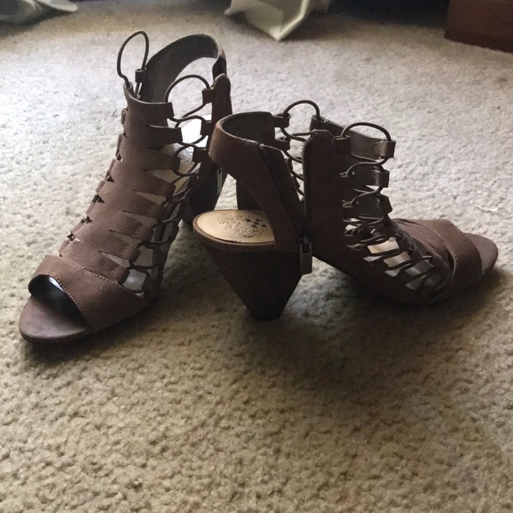 Taupe block heels